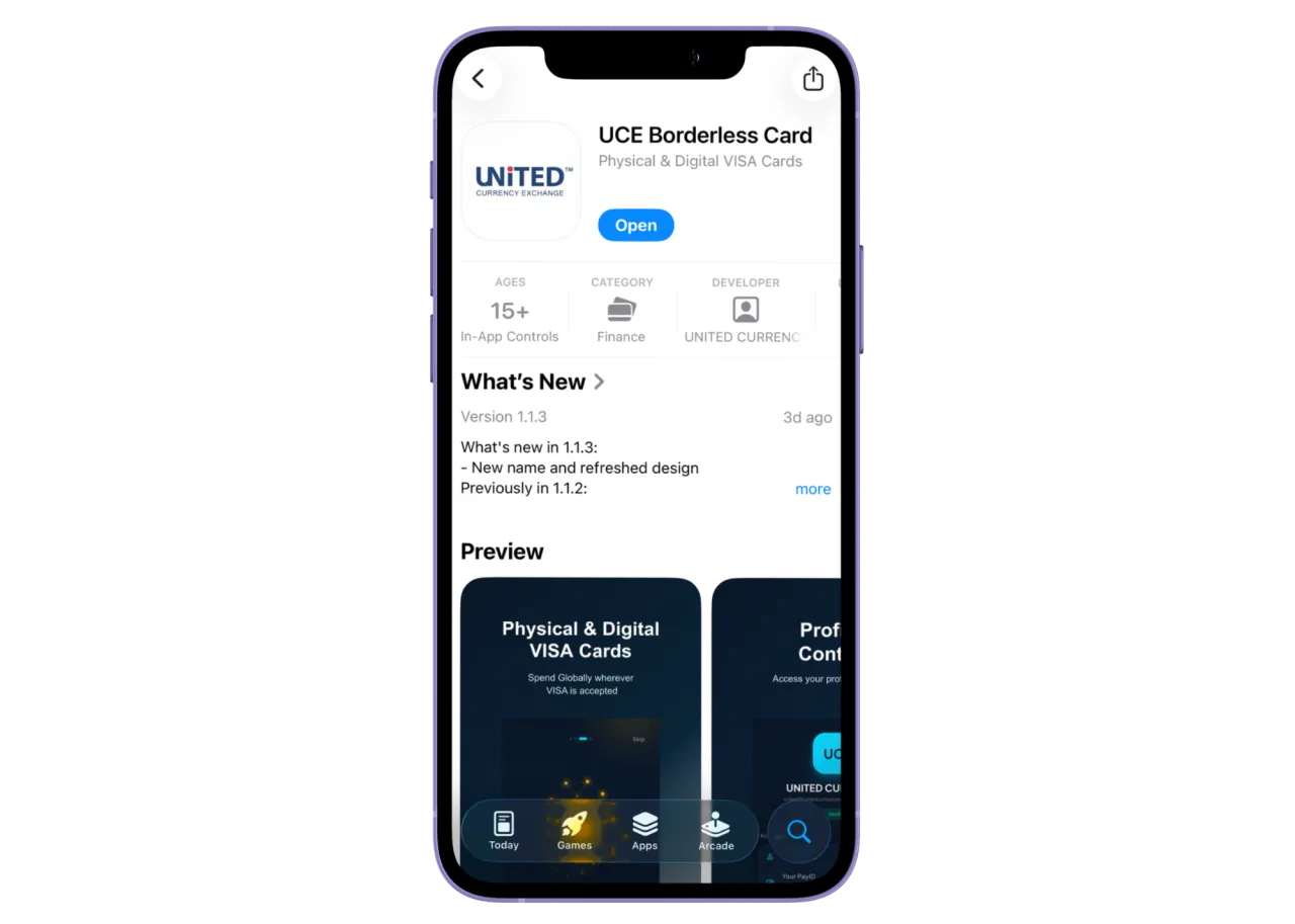 UCE Borderless Card app on the app store